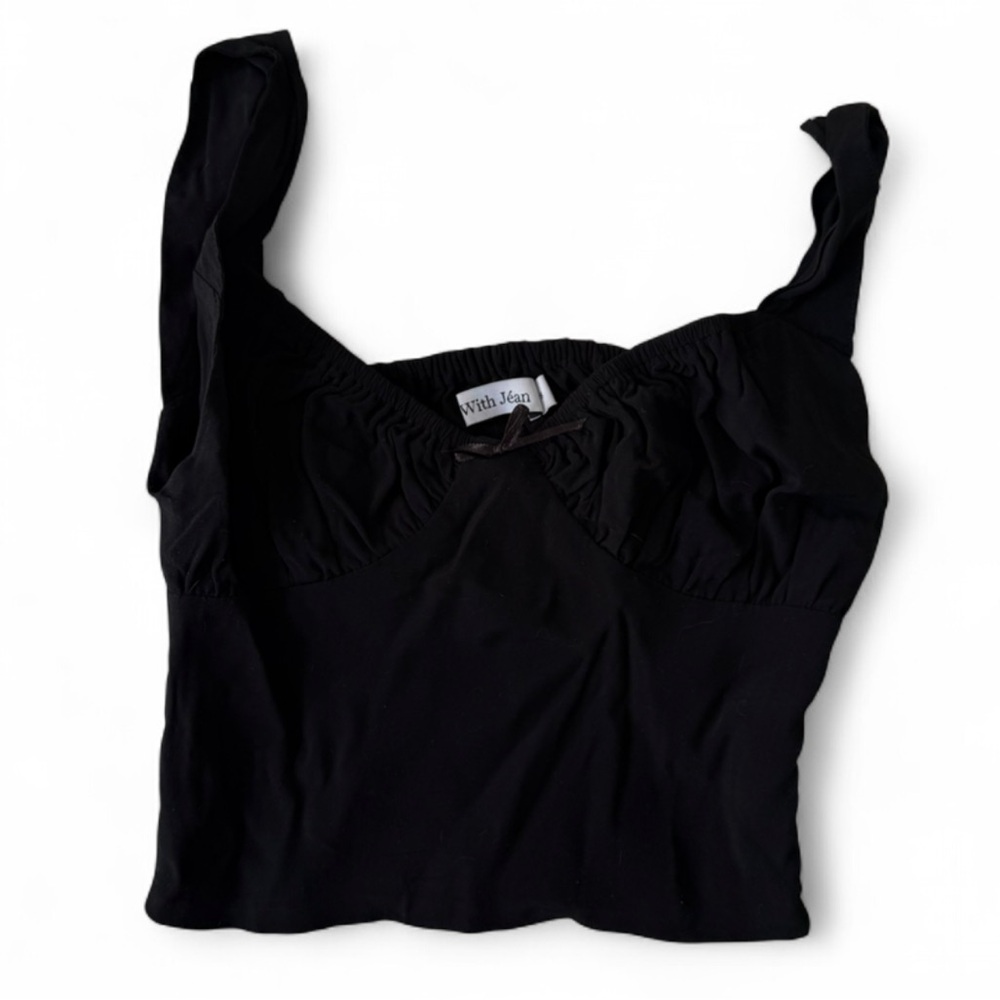 With Jean Black Ruched Bust Crop Tank